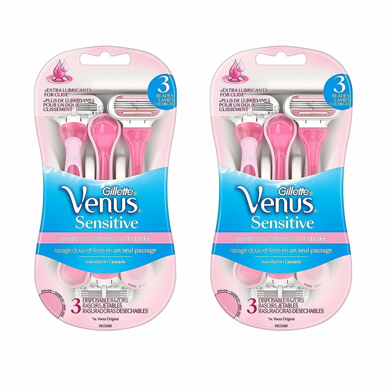 Gillette Venus Women's Disposable Razor, Sensitive, 3 Count (Pack of 2), Womens Razors / Blades
