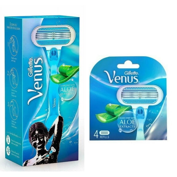 Gillette Venus Womens Razor Handle + 5 Refill Cartridges with Aloe Glide Strip
