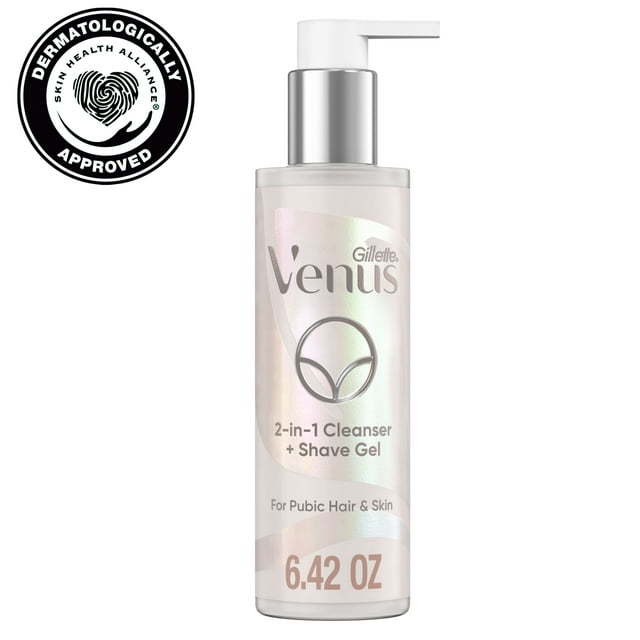 Gillette Venus for Female Pubic Hair and Skin, 2-in-1 Cleanser + Shave Gel, 6.4 oz, White