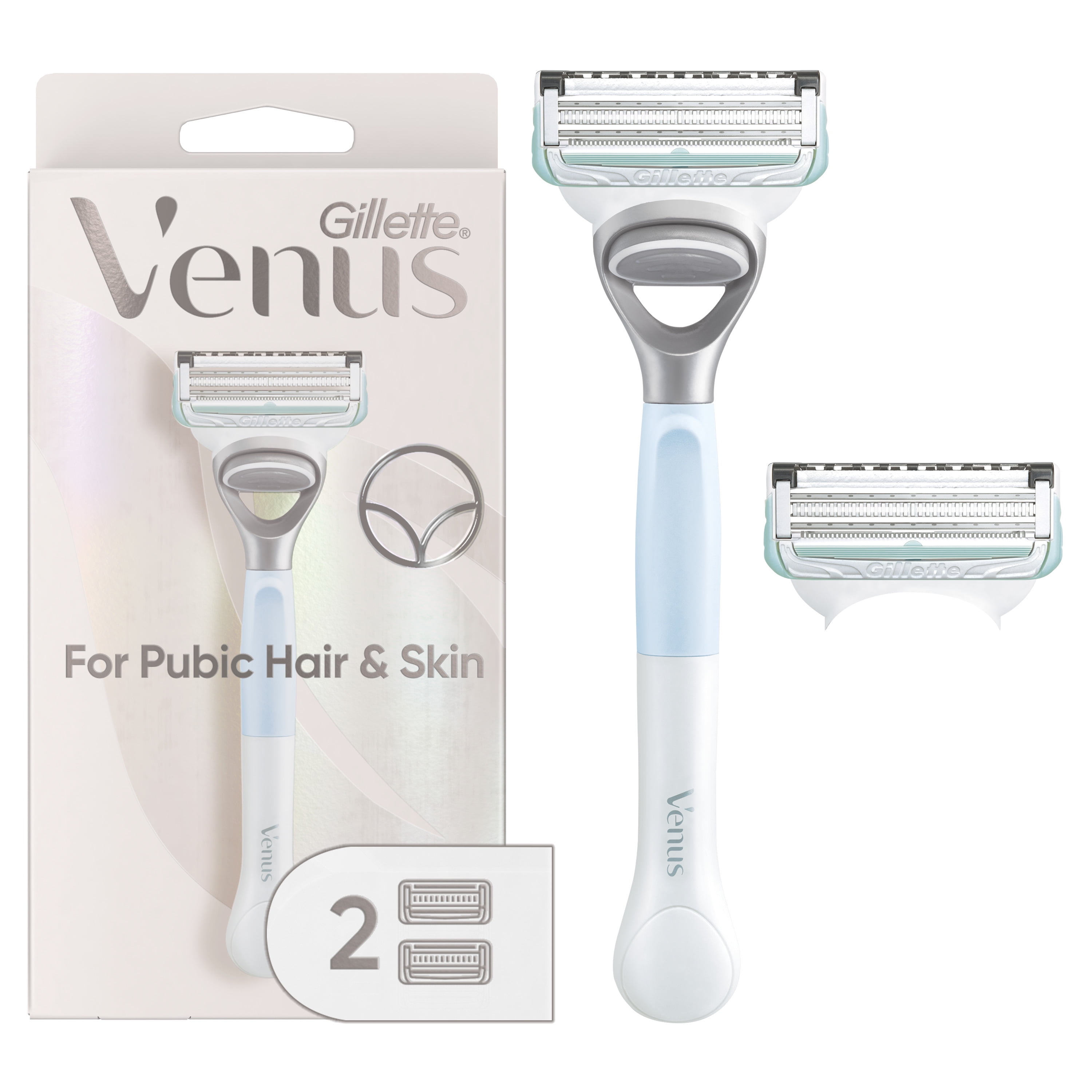 Gillette Venus for Pubic Hair and Skin, Women's Razor Handle and 2