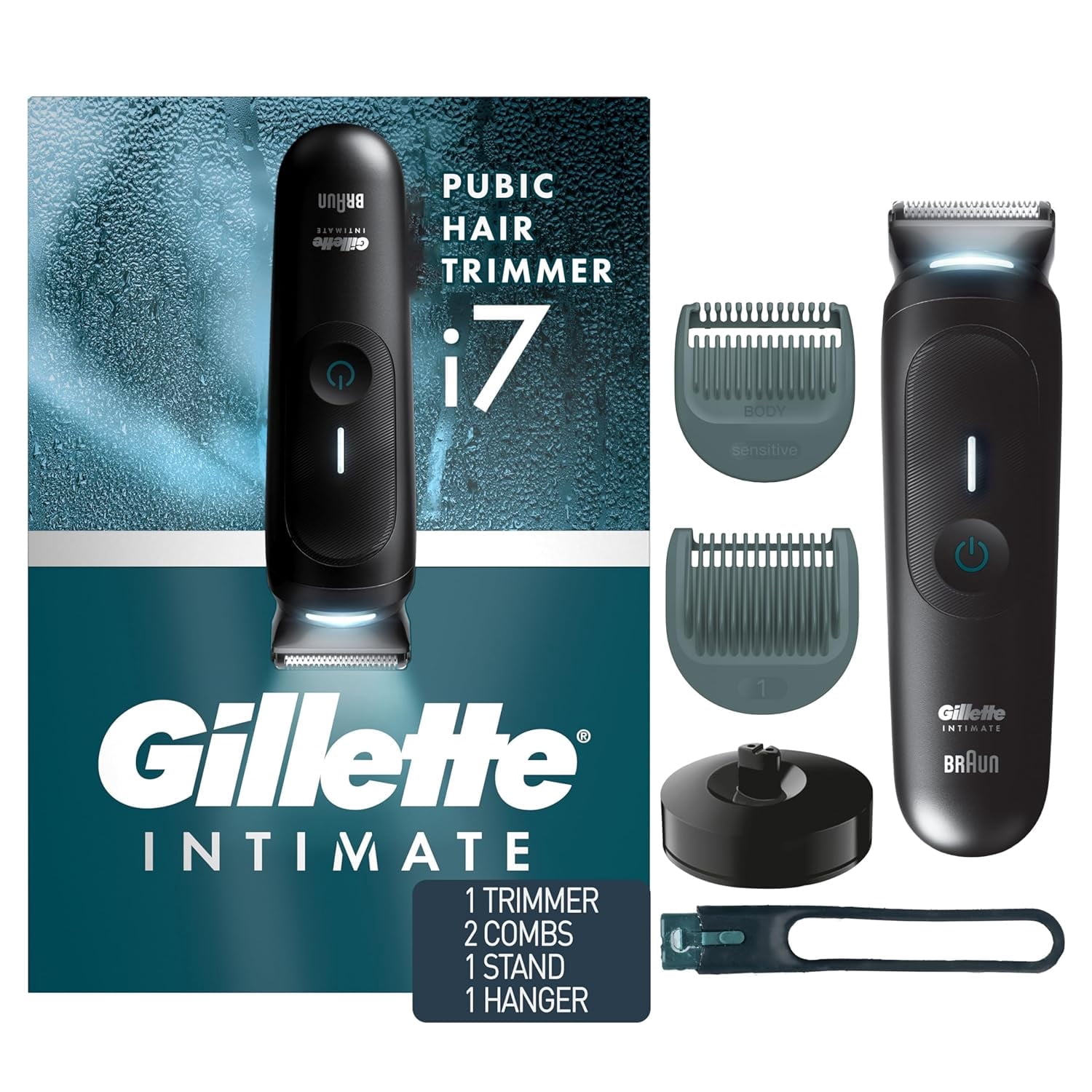 Gillette i7 Intimate Mens Premium Pubic Hair Trimmer, Waterproof LED Body Hair Trimmer for Men, Manscaping Body Groomer