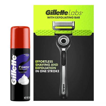 GilletteLabs Exfoliating Bar Razor (1 Count + Handle) with Gillette Foamy Regular Shaving Foam, 2 oz