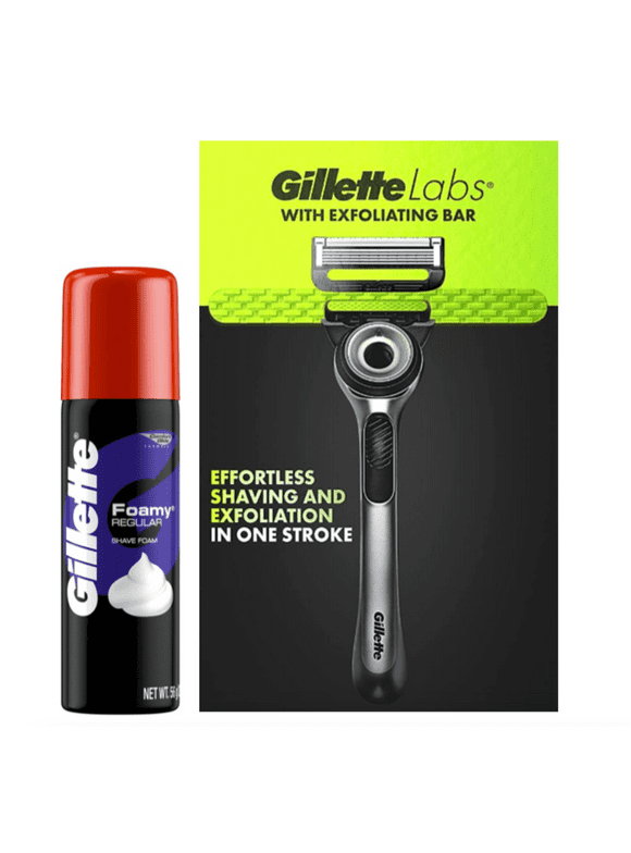 GilletteLabs Exfoliating Bar Razor (1 Count + Handle) with Gillette Foamy Regular Shaving Foam, 2 oz