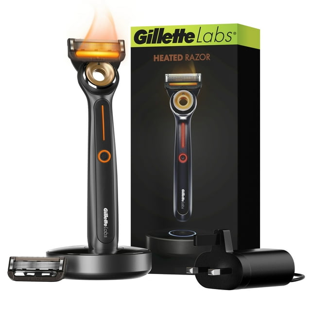 GilletteLabs Heated Razor Starter Kit - 1 Handle, 2 Blade Refills, 1 Charging Dock