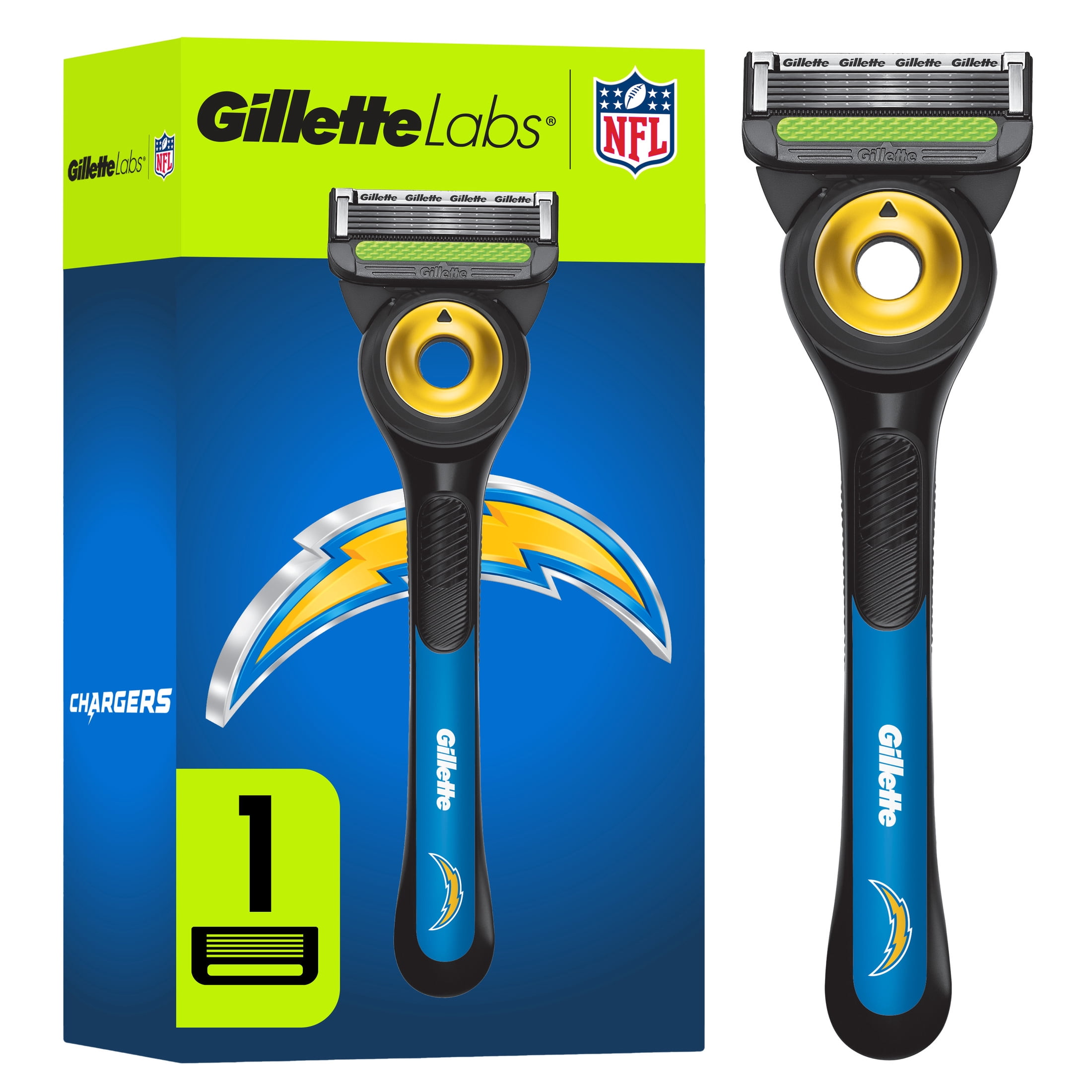 Gillette Labs Official Chargers Licensed Razor for Men, Perfect for Game Day Grooming, Gillette Labs with Exfoliating Bar, 1 Handle, 1 Blade Refill