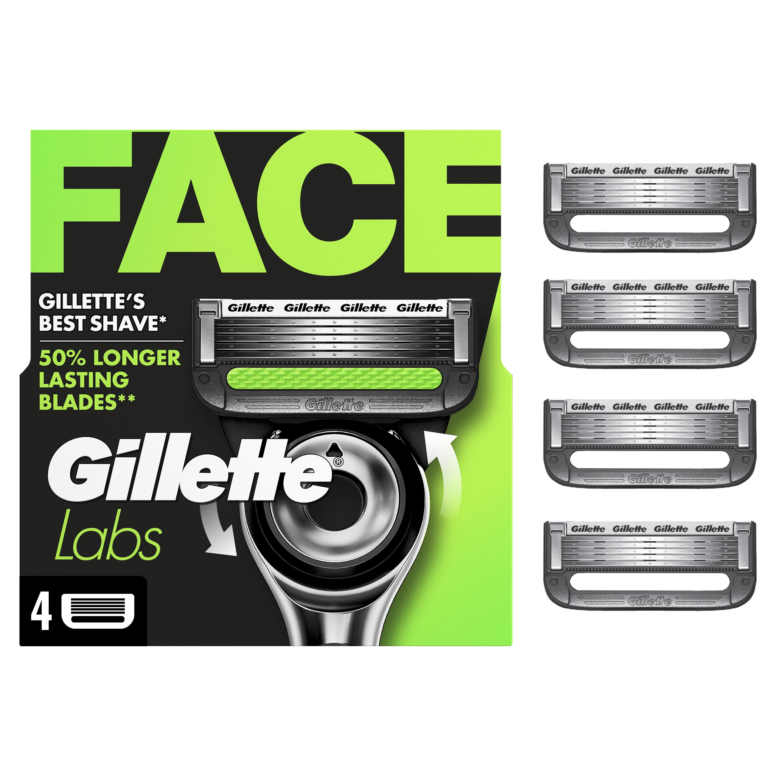 Gillette Labs Razor Blade Refills, Compatible with Exfoliating Bar & Heated Razor, 4 Refills