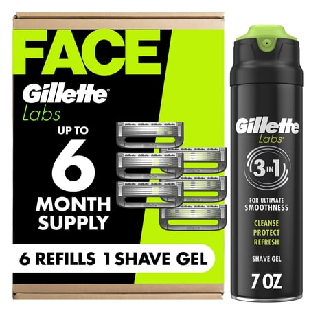 GilletteLabs Exfoliating Bar Men's Razor Blade Refills, Includes 6 Blade Refills and 7 oz Shave Gel