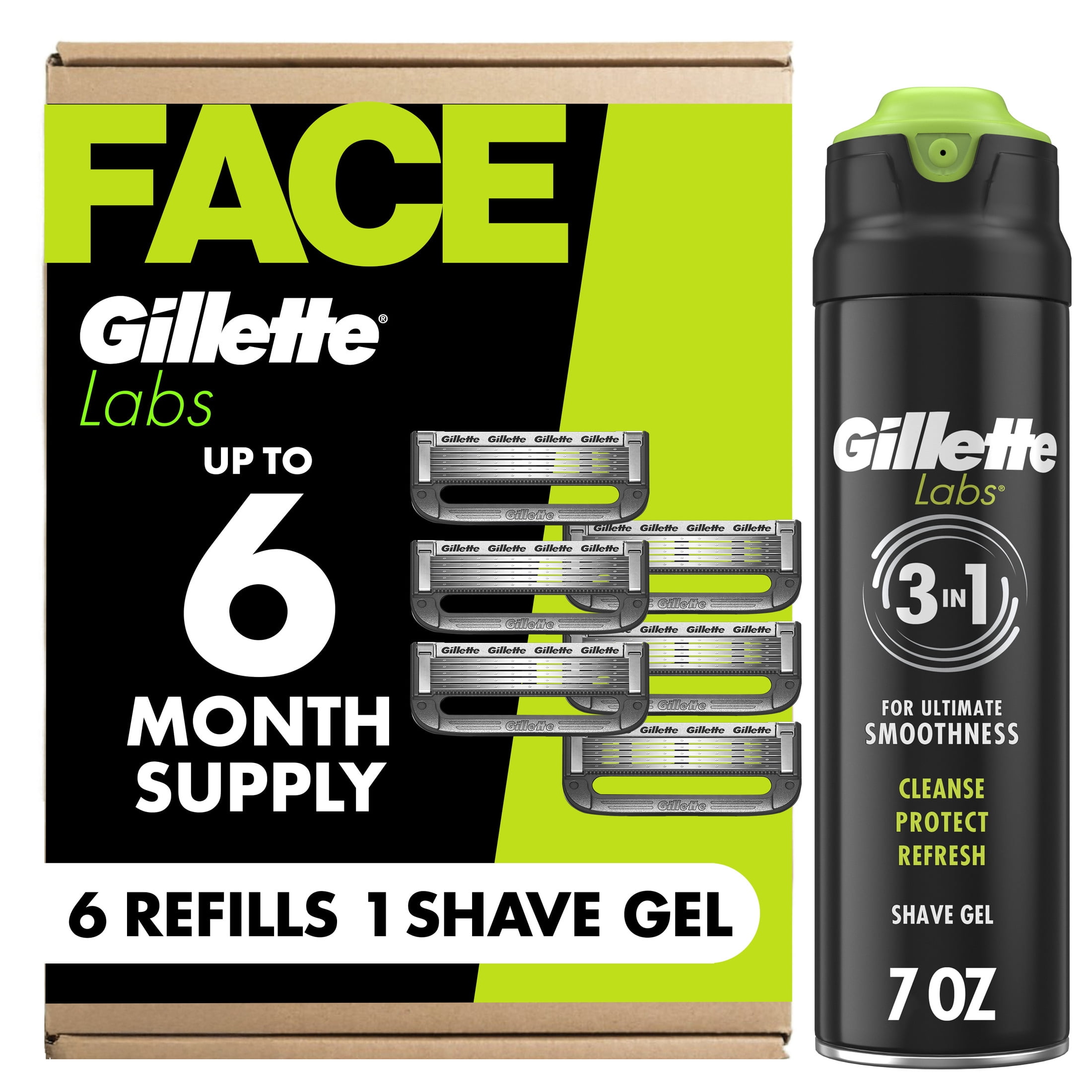 Gillette Labs Exfoliating Bar Razor, 6ct Blade Refills, 7oz Rapid