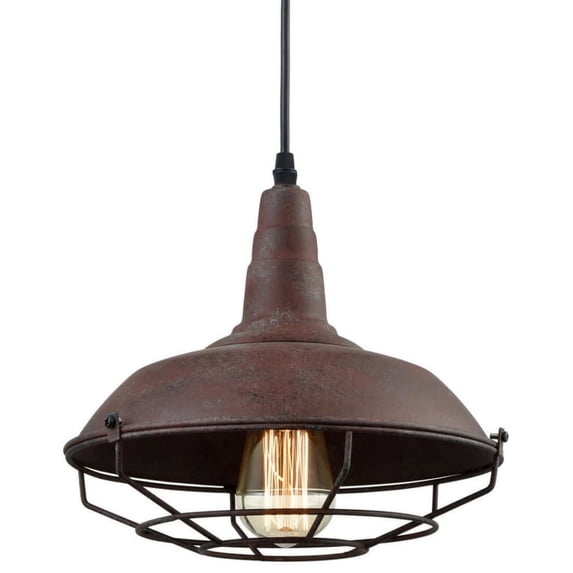 Gilli Industrial Farmhouse Metal Cage Rust Finish Pendant Light , Hard-Wired