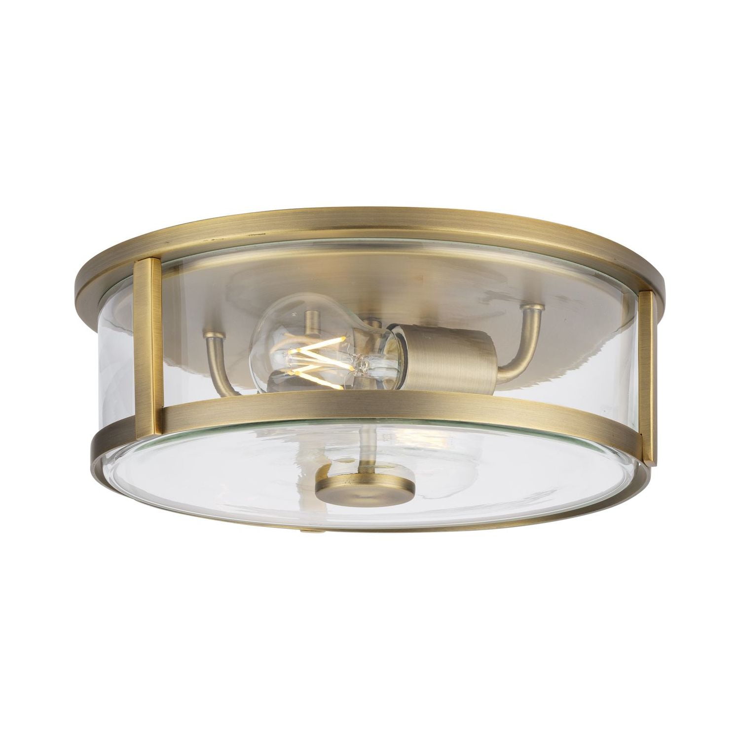 Gilliam Vintage Brass Flush Mount with Clear Curved Glass