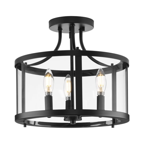 Gilliam Collection 13 in. Three-Light Matte Black New Traditional Semi-Flush Mount
