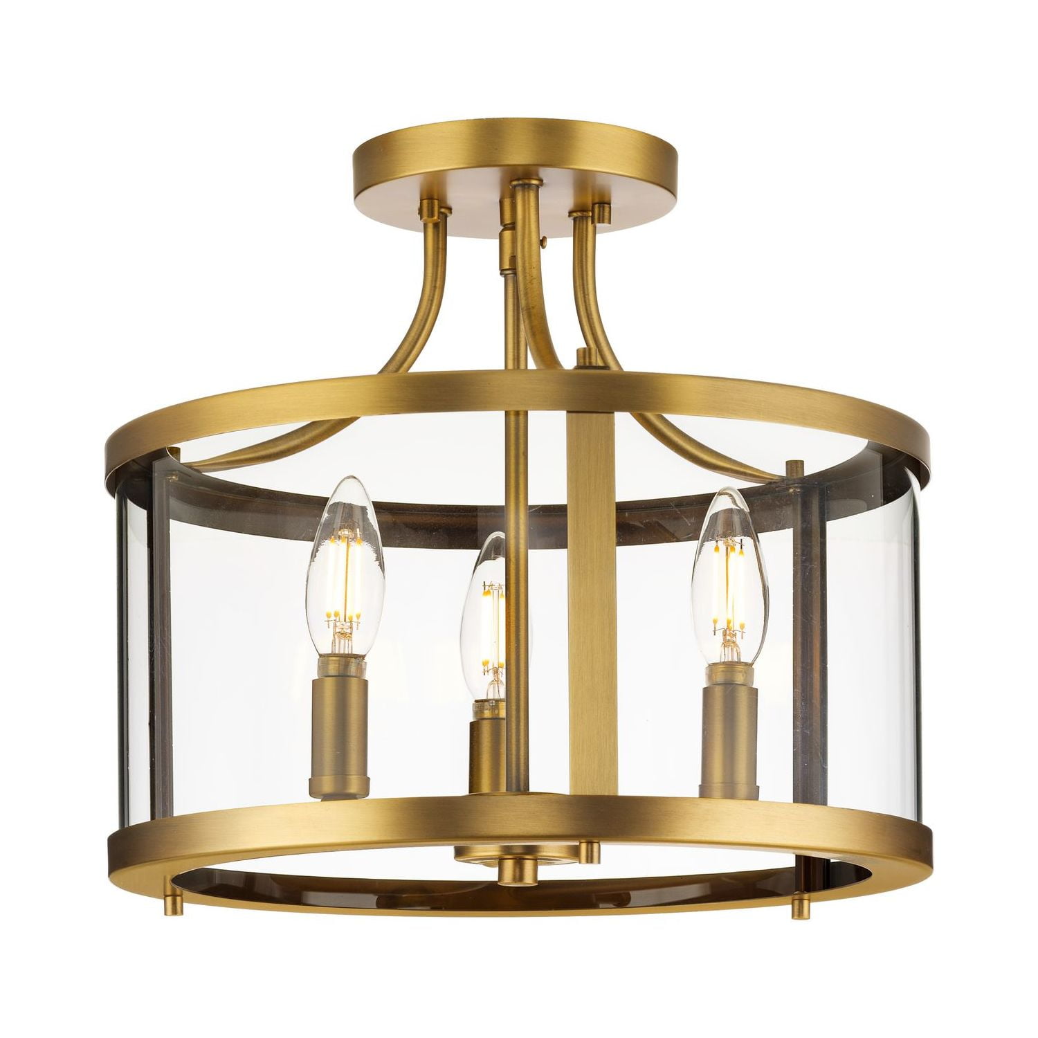 Gilliam 13" Vintage Brass and Glass Semi-Flush Mount Light
