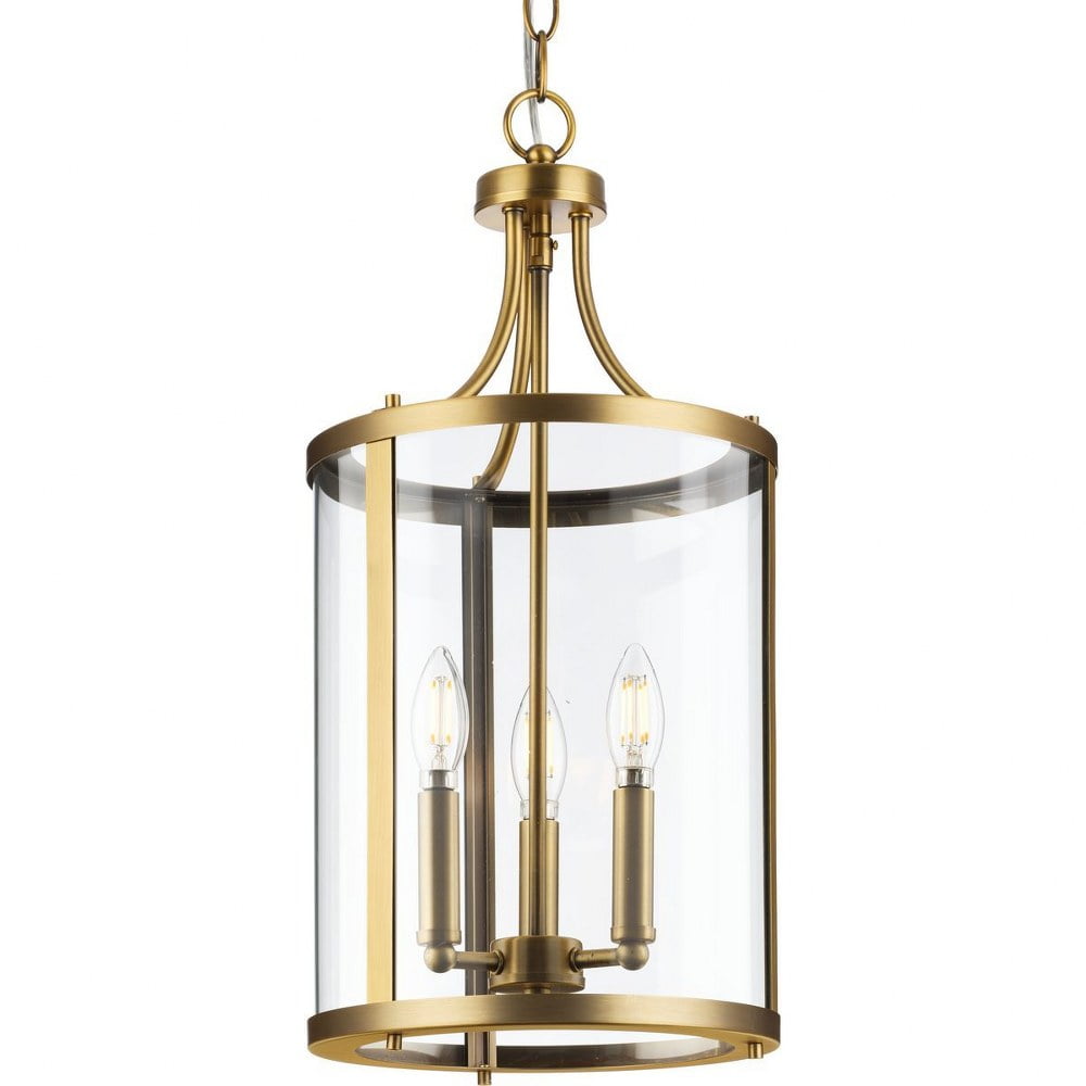 Gilliam Vintage Brass 3-Light Foyer Chandelier with Clear Glass