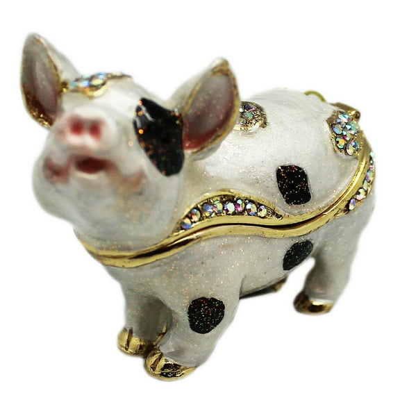 Gillter and Rhinestone Adorned Pig Enameled Keepsake Box Figure