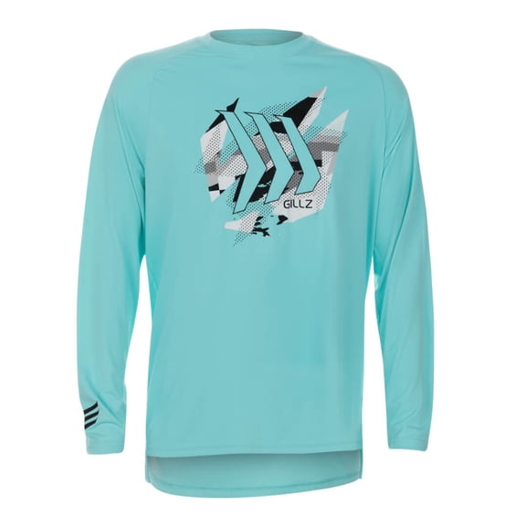 Gillz Contender Series Men's Long Sleeve UV Fishing Tee, Aruba Blue, UPF 50+, 171 GSM