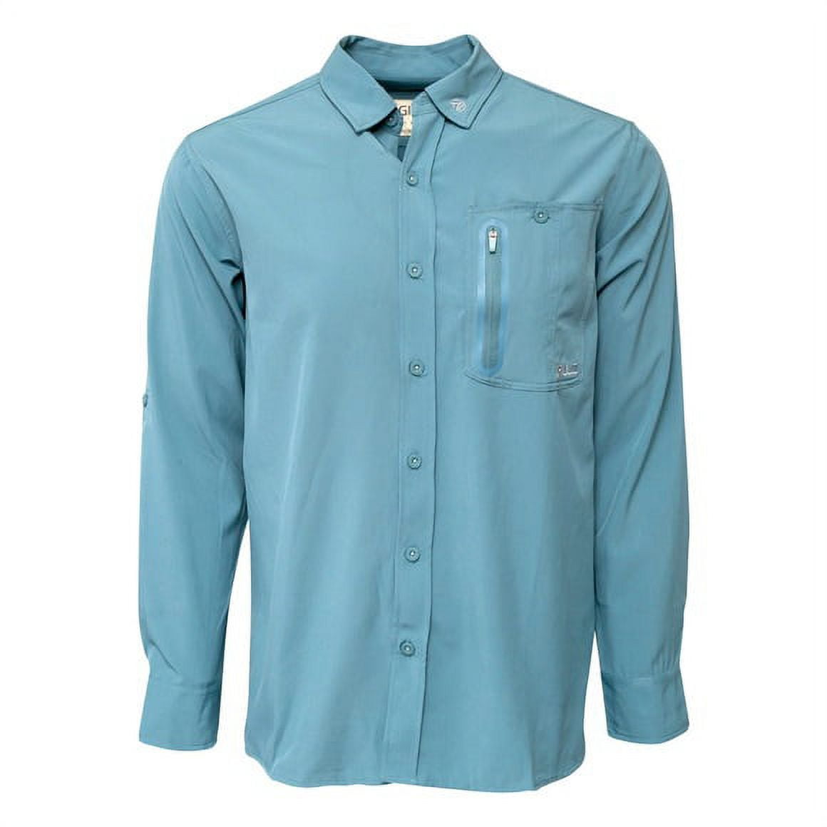 Gillz Men's Woven UPF 30+ Long Sleeve Stretch Button Up Shirt (Blue, Medium)