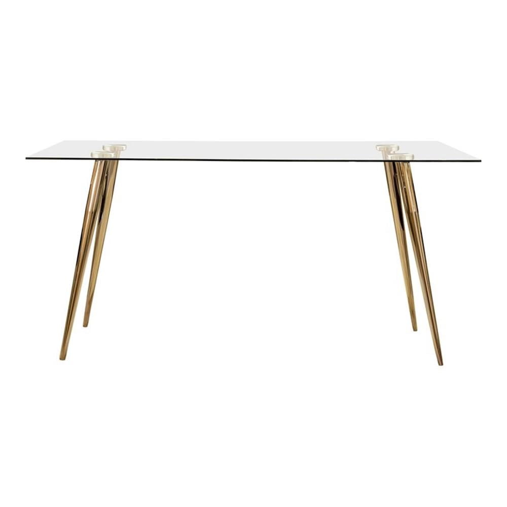 Gilman Rectangular Glass Top Dining Table with Gold Legs