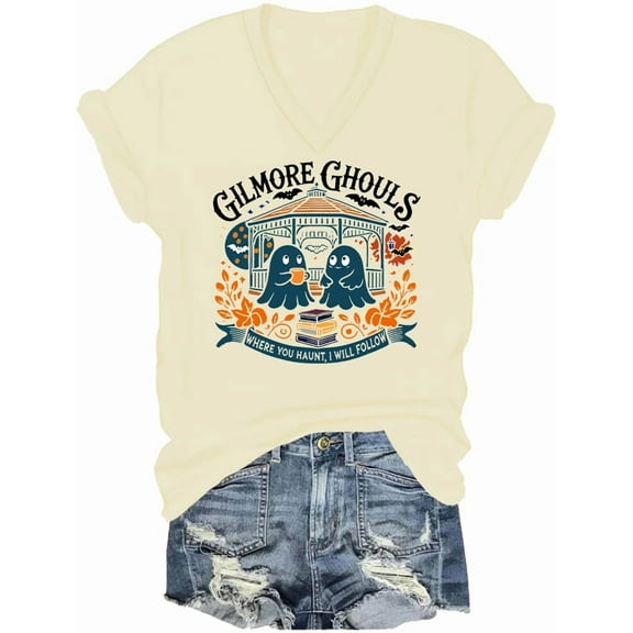 Gilmore Ghouls Halloween V Neck Shirt Ghost Spooky Season Halloween Tshirt Funny Ghost Tops