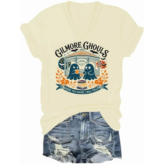 Gilmore Ghouls Halloween V Neck Shirt Ghost Spooky Season Halloween Tshirt Funny Ghost Tops