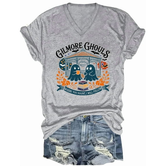 Gilmore Ghouls Halloween V Neck Shirt Ghost Spooky Season Halloween Tshirt Funny Ghost Tops