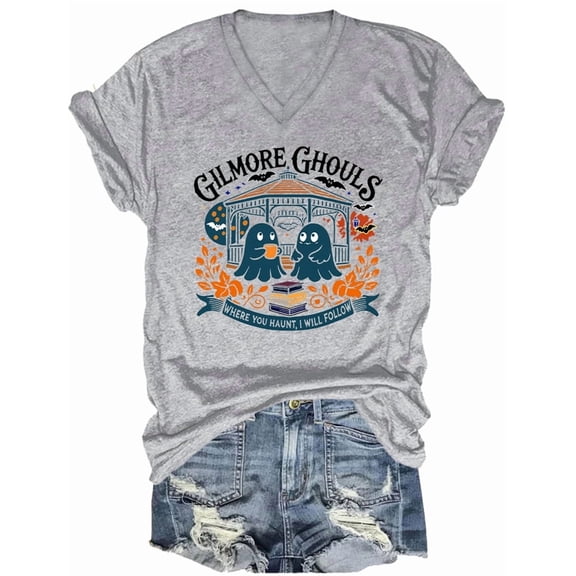 Gilmore Ghouls Halloween V Neck Shirt Ghost Spooky Season Halloween Tshirt Funny Ghost Tops