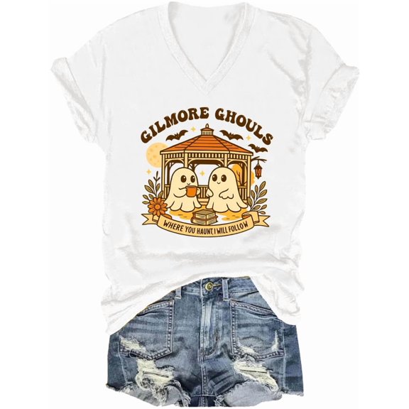 Gilmore Ghouls Halloween V Neck Shirt Where You Haunt I Will Follow Tshirt Cute Ghost Spooky Tops