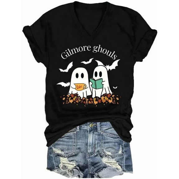 Gilmore Ghouls V Neck Shirt Stars Hallow T-Shirt Funny Halloween Tshirt Ghost Tee Unisex