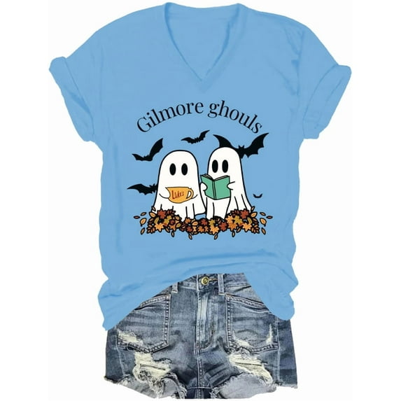 Gilmore Ghouls V Neck Shirt Stars Hallow T-Shirt Funny Halloween Tshirt Ghost Tee Unisex