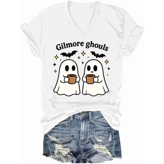 Gilmore Ghouls V Neck Shirt Stars Hallow T-Shirt Funny Halloween Tshirt Ghost Tees