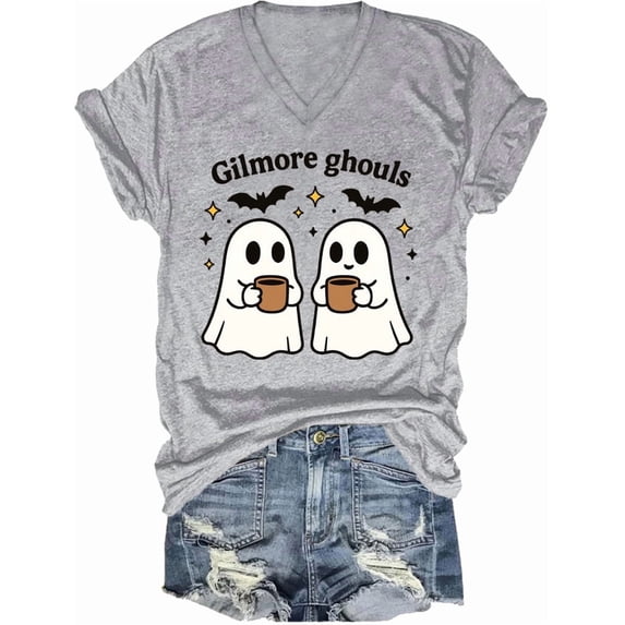 Gilmore Ghouls V Neck Shirt Stars Hallow T-Shirt Funny Halloween Tshirt Ghost Tees