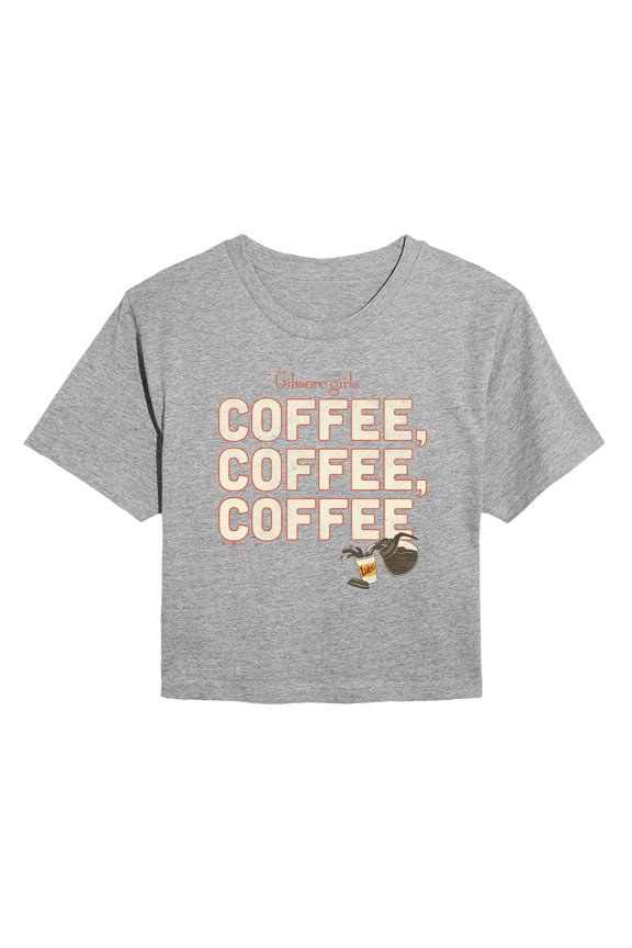 - Coffee, Coffee, Coffee - Juniors Cropped Graphic T-Shirt