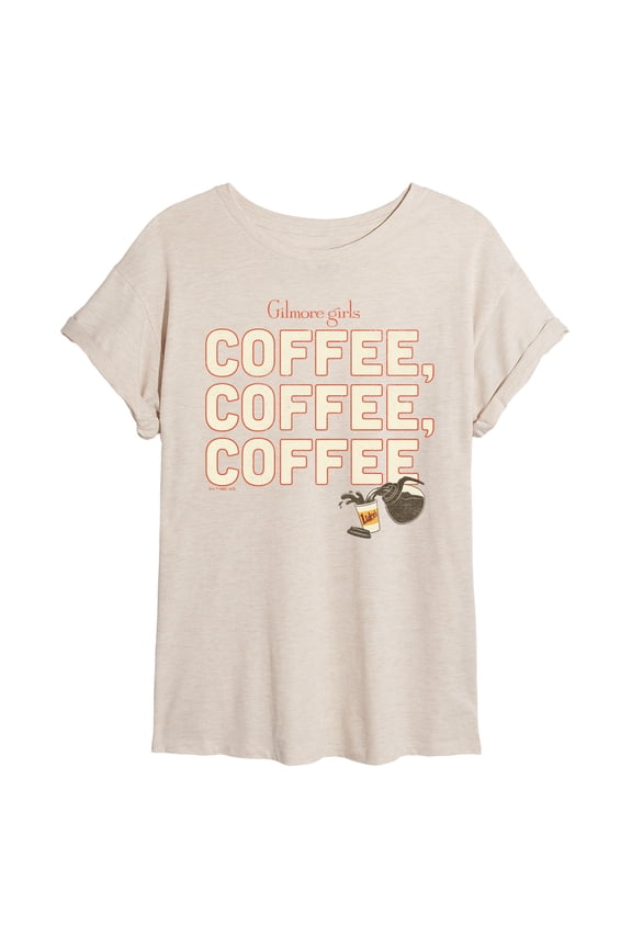 - Coffee, Coffee, Coffee - Juniors Oversized Graphic T-Shirt