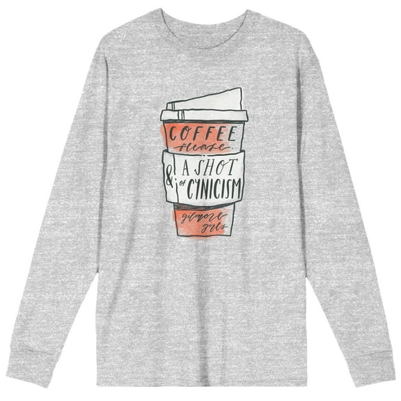 Gilmore Girls Coffee With a Shot of Cynicism Men's Heather Grey Long Sleeve Tee-Medium