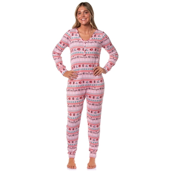Gilmore Girls Holiday Women's Christmas Ugly Sweater Waffle Union Suit One Piece Long Sleeve Footless Sleep Pajamas