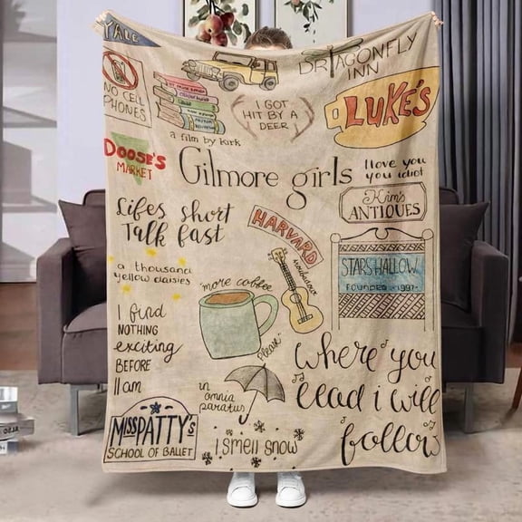 Gilmore Girls Letter Pattern Blanket, 1/2 Counts Soft Warm Throw Blanket, Air-conditioned Room Blanket, Warm Nap Blanket for Home Office Travel Camping