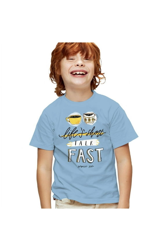Life's Short Talk Fast Kids T Shirt for Youth Boys and Girls, Light Blue, Large