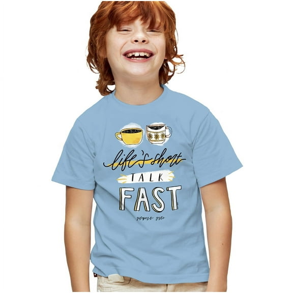 Gilmore Girls Life's Short Talk Fast Kids T Shirt for Youth Boys and Girls, Light Blue, Medium
