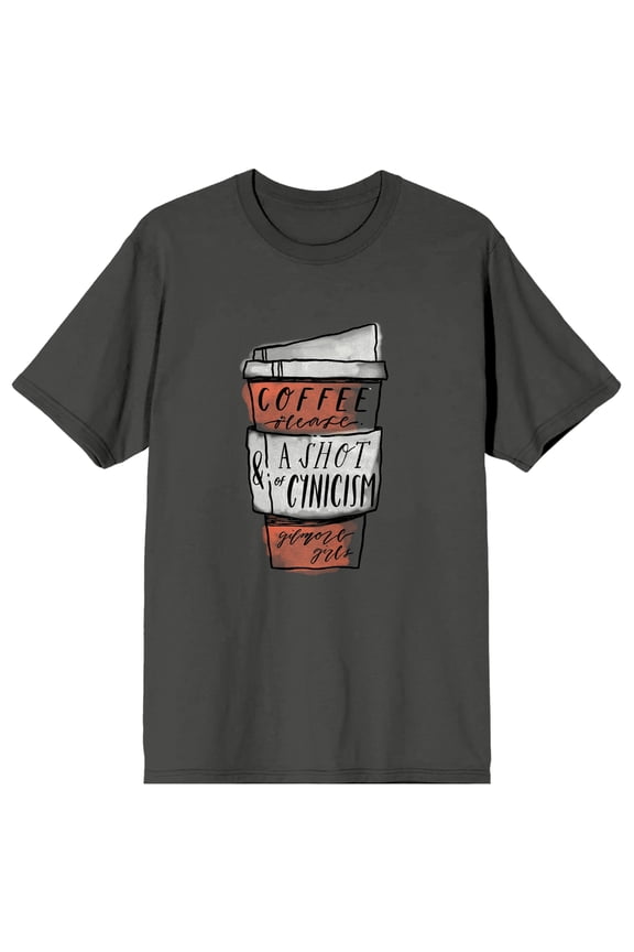 Gilmore Girls Luke's Cafe Coffee Sketchy Art Women's Charcoal Graphic Short Sleeve Crew Neck Tee-XL