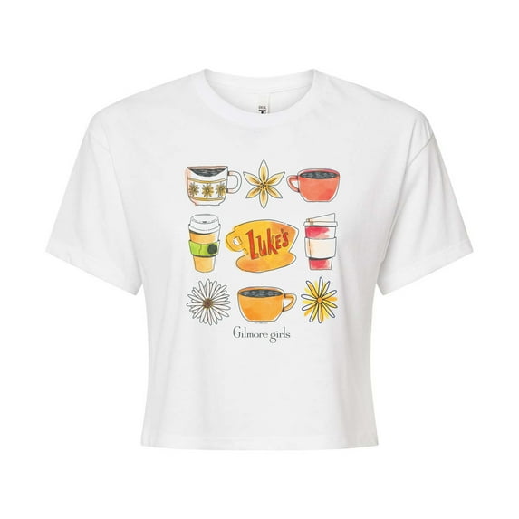 Gilmore Girls - Luke's Coffee Grid - Juniors Cropped Short Sleeve Graphic T-Shirt