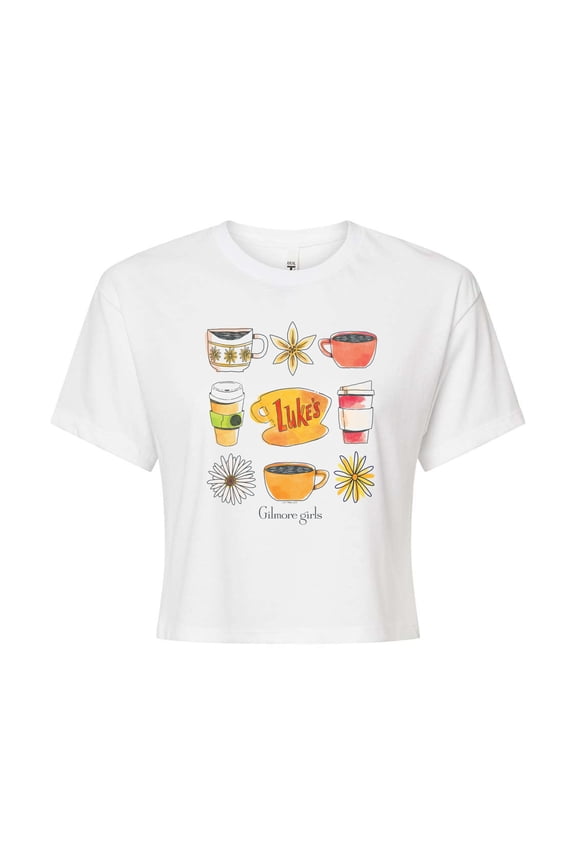 - Luke's Coffee Grid - Juniors Cropped Short Sleeve Graphic T-Shirt