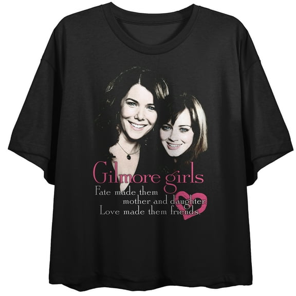 Gilmore Girls Monotone Rory and Lorelei Women's Black Short Sleeve Crew Neck Crop Tee-Medium
