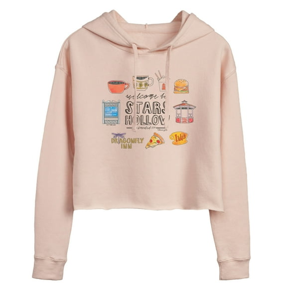 Gilmore Girls - Stars Hollow Grid - Juniors Cropped Long Sleeve Fleece Hoodie