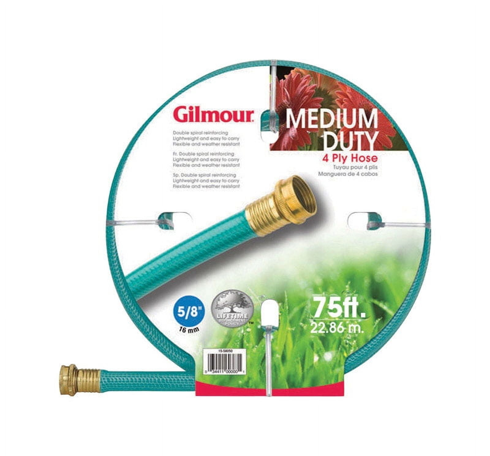 Gilmour Lightweight 75ft Garden Hose, 5/8" Medium Duty, Flexible & Kink-Resistant with Brass Fittings, Easy to Maneuver