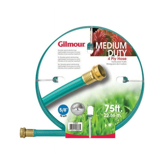 Gilmour Lightweight 75ft Garden Hose, 5/8" Medium Duty, Flexible & Kink-Resistant with Brass Fittings, Easy to Maneuver