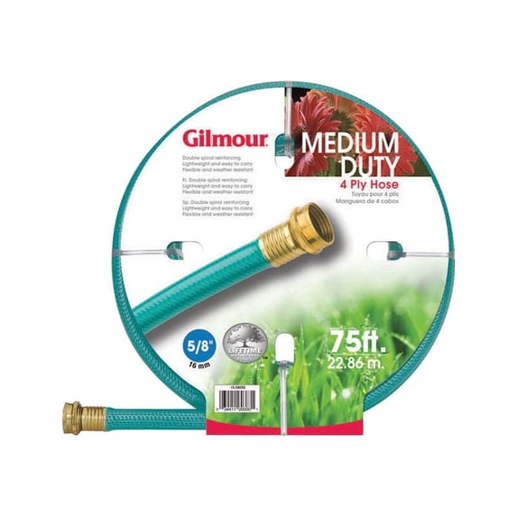 Gilmour Lightweight 75ft Garden Hose, 5/8" Medium Duty, Flexible & Kink-Resistant with Brass Fittings, Easy to Maneuver