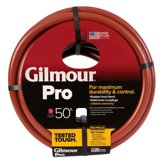 Gilmour Heavy-Duty Garden Hose, 5/8" x 25', 600 PSI, 8-Layer Construction, Kink-Resistant Design with Brass Couplings