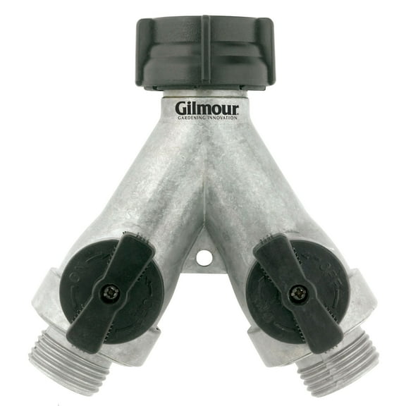 Gilmour Heavy Duty Metal 2 Way Garden Hose Splitter, Silver