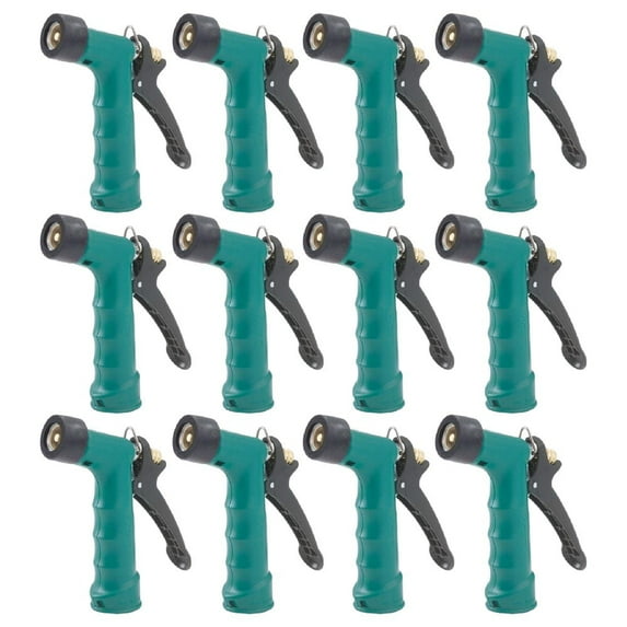 Gilmour 857102 Garden Hose Nozzle Watering Spray Durable Metal Construction Threaded Tip Insulated Grip For Hot Cold Water Flow Control Dial Rear Trigger Lifetime Warranty Green, 12-Pack