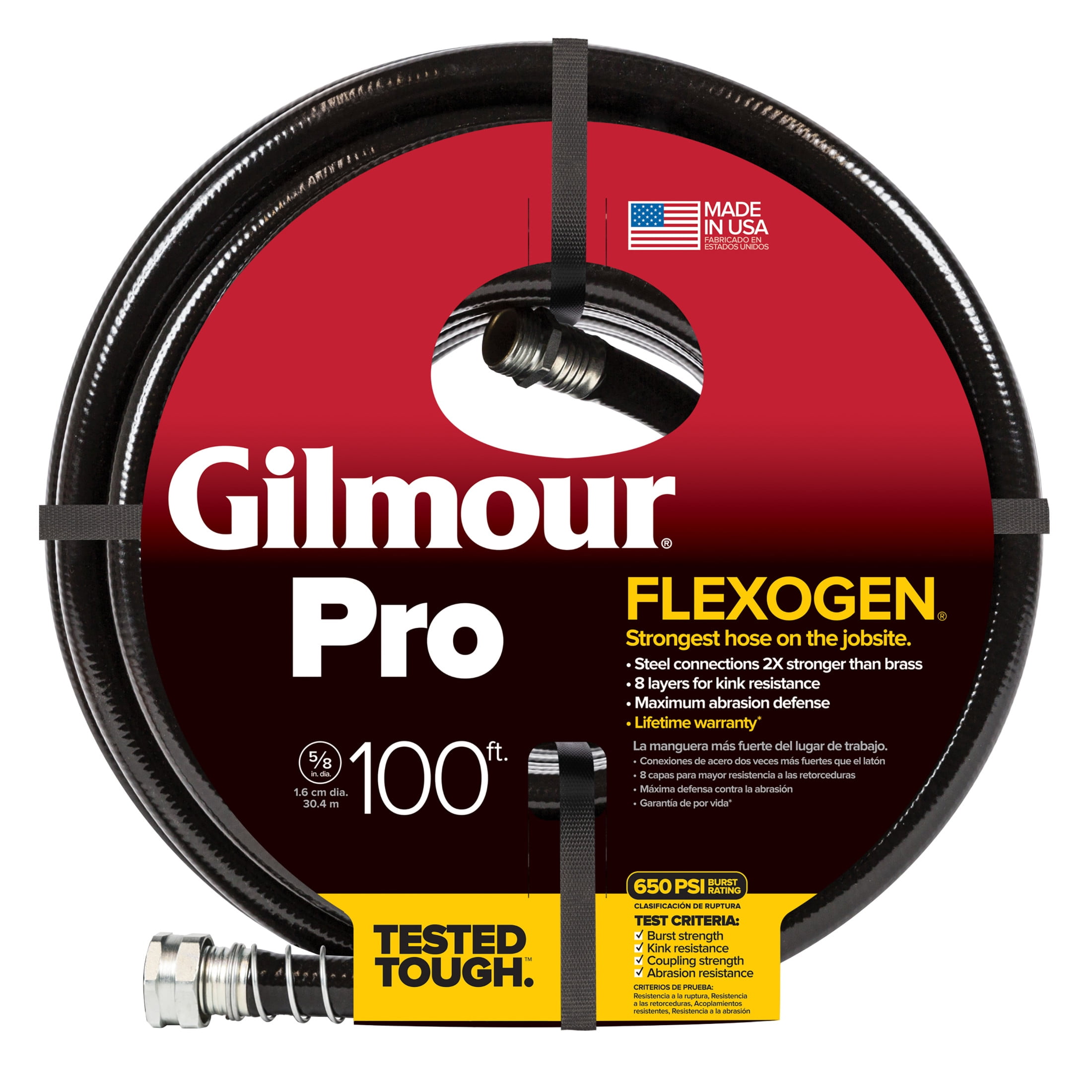 Gilmour Pro 5/8" x 100' Heavy Duty Flexogen Water Hose, Flexible Garden Hose for Vegetable Gardens, Flower Beds, and Lawn Sprinklers, Black - Thumbnail 4