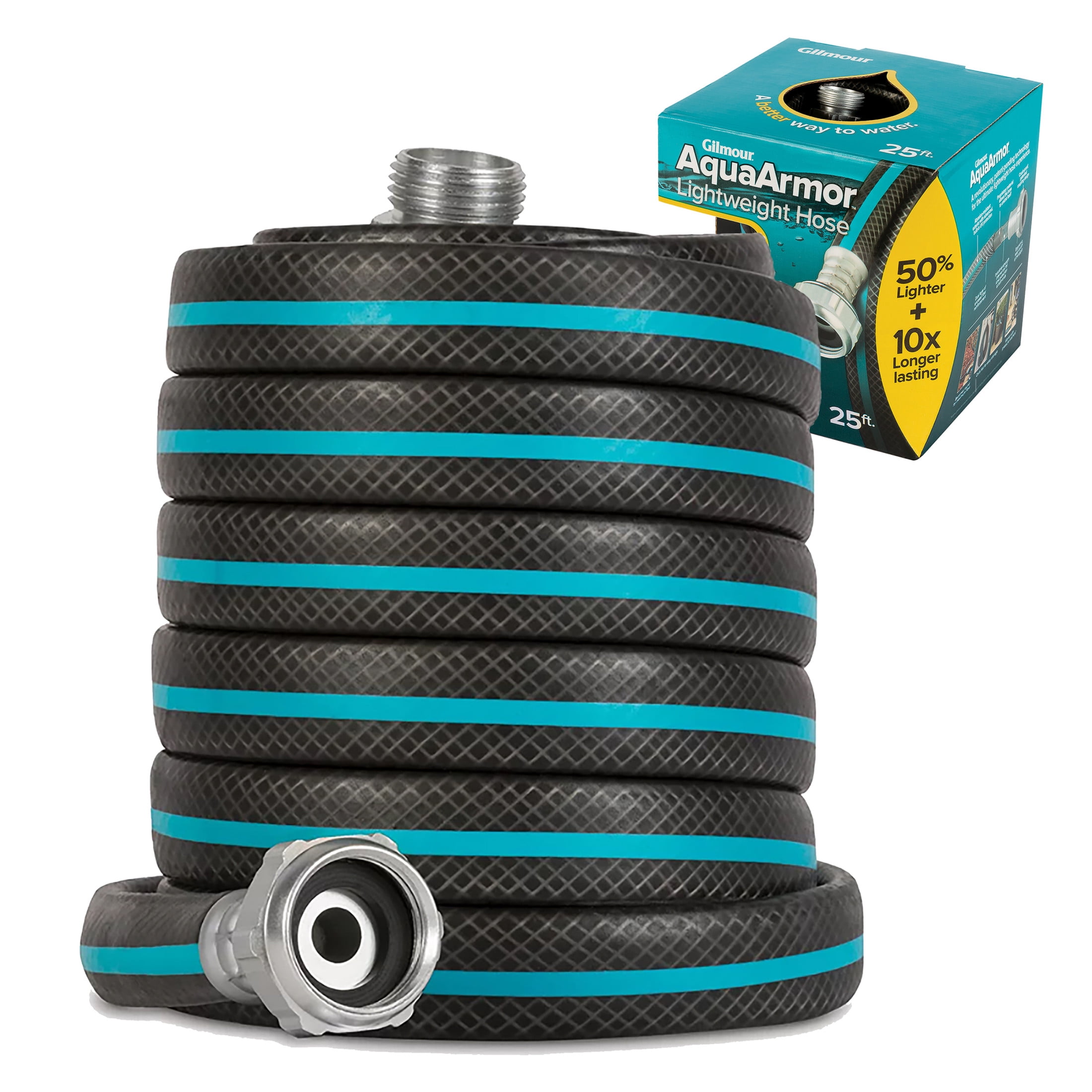 Gilmour AquaArmor 25 FT Lightweight Garden Hose 1/2", Kink-Resistant, Drinking Water Safe, 300 PSI
